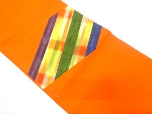 切りばめ　格子模様織り出し　開き名古屋帯（額縁仕立て）